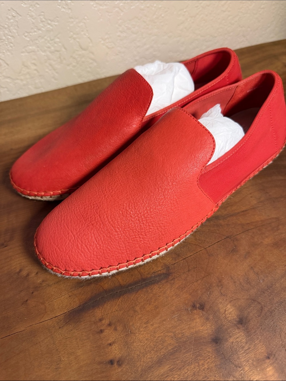 Eileen Fisher Women's Red Slip-On Leather and Mesh Flats Loafers Jute Espadrille